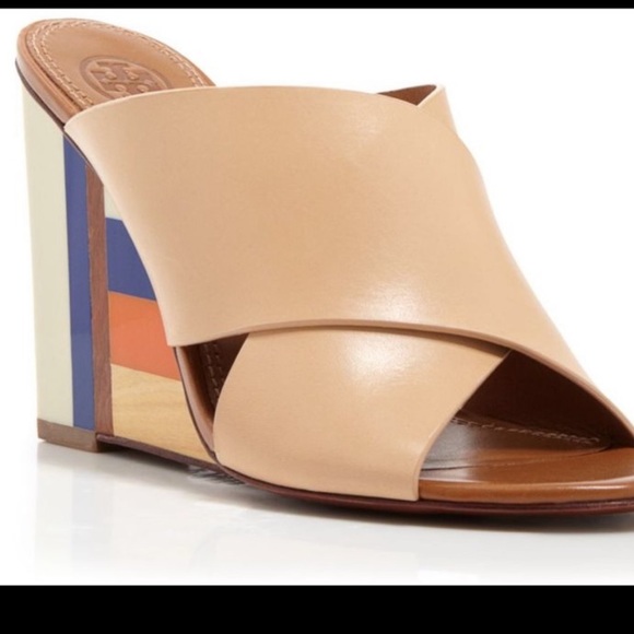 Tory Burch Shoes - Tory Burch Tan Criss-cross Color-Block Wedges